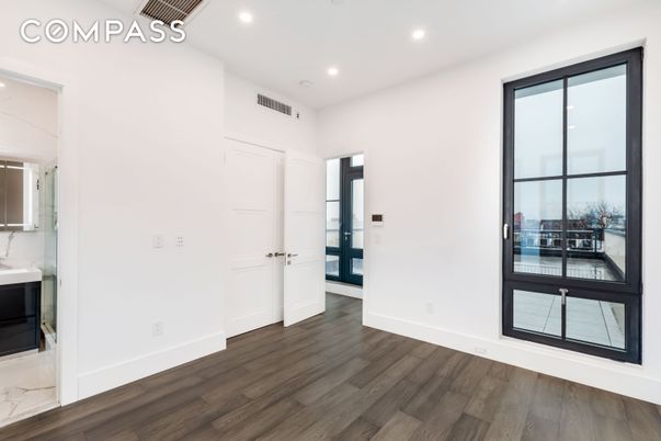 Bathroom, Empty room, Interior, Recessed Lighting, Wood Texture Flooring