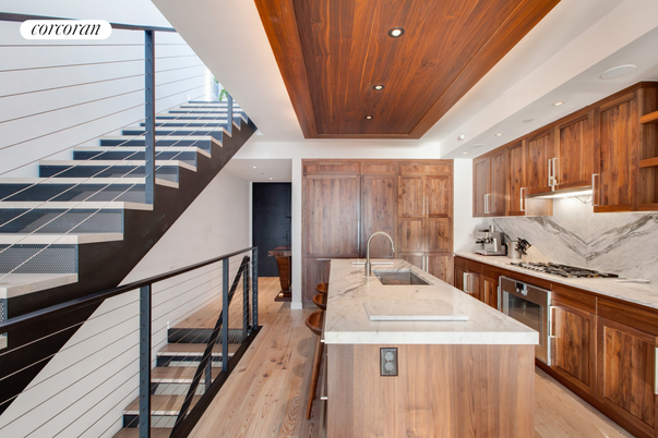 Interior, Kitchen, Recessed Lighting, Stainless Steel Appliances, Wooden Ceilings, Wood Texture Flooring