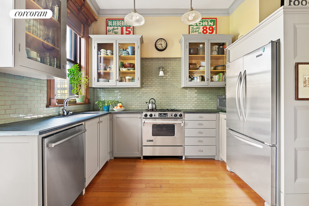 Interior, Kitchen, Pendant Lights, Stainless Steel Appliances, Wood Texture Flooring