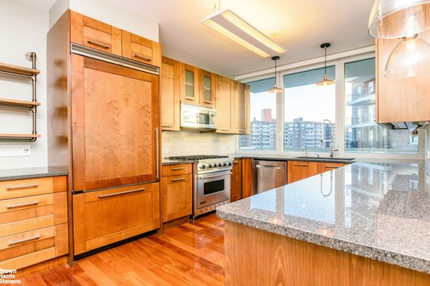Interior, Kitchen, Pendant Lights, Stainless Steel Appliances, Wood Texture Flooring