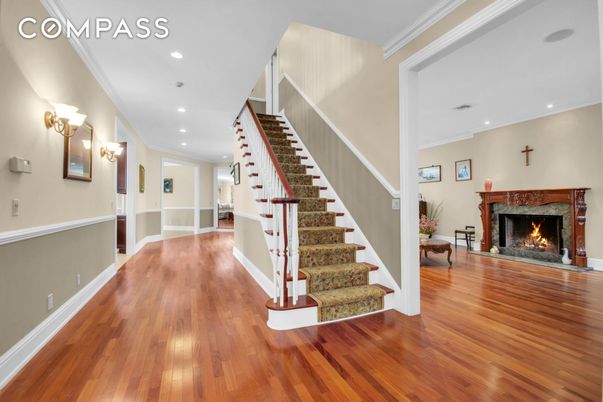 Fireplace, Interior, Recessed Lighting, Wood Texture Flooring