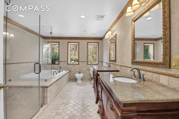 Bathroom, Dual Sink Vanities, Glass Shower, Interior, Recessed Lighting