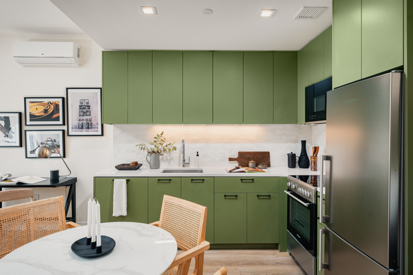 Interior, Kitchen, Recessed Lighting, Wood Texture Flooring