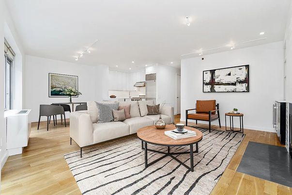 Dining room, Interior, Kitchen, Living room, Recessed Lighting, Stainless Steel Appliances, Wood Texture Flooring