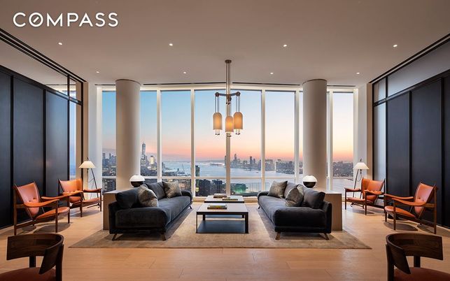 Interior, Living room, Pendant Lights, Recessed Lighting, Water, Wood Texture Flooring