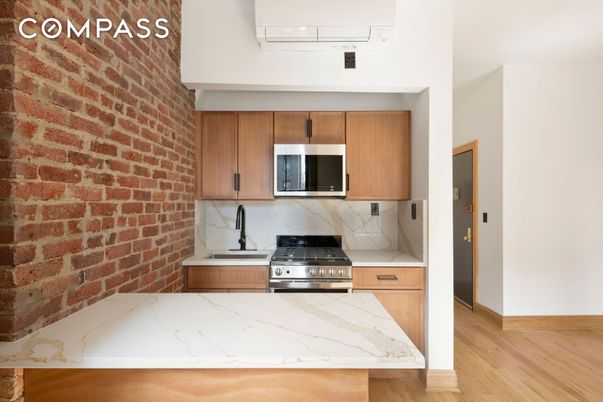 Interior, Kitchen, Stainless Steel Appliances, Stone Walls, Wood Texture Flooring