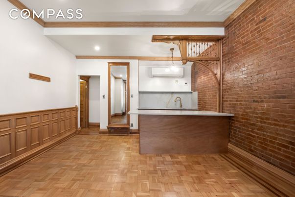 Interior, Pendant Lights, Recessed Lighting, Stone Walls, Wood Texture Flooring