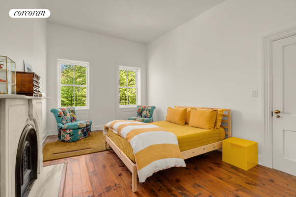 Bedroom, Fireplace, Interior, Wood Texture Flooring