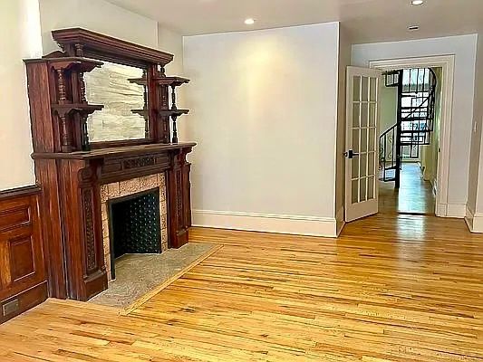 Fireplace, Interior, Recessed Lighting, Wood Texture Flooring