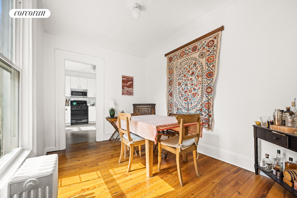 Dining room, Interior, Kitchen, Stainless Steel Appliances, Wood Texture Flooring