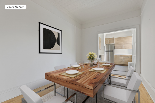 Dining room, Interior, Kitchen, Stainless Steel Appliances, Wood Texture Flooring