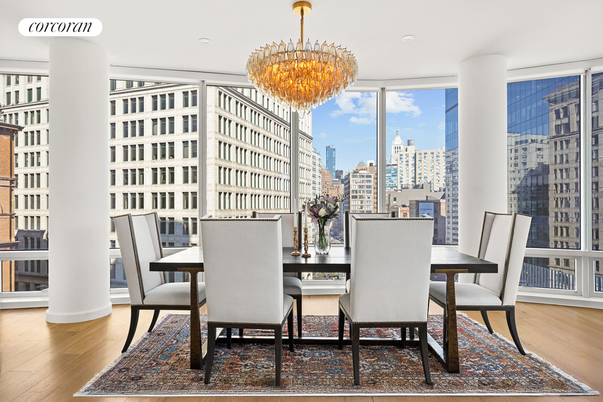 Chandelier, Dining room, Interior, Recessed Lighting, Wood Texture Flooring