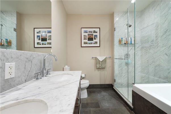 Bathroom, Glass Shower, Interior, Marble Walls, Recessed Lighting