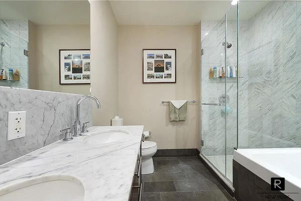 Bathroom, Glass Shower, Interior, Marble Walls, Recessed Lighting