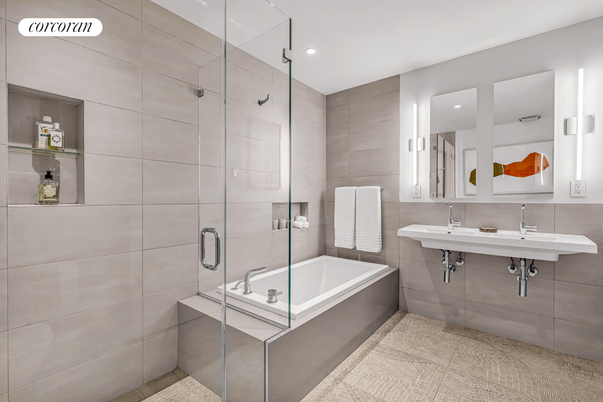 Bathroom, Dual Sink Vanities, Glass Shower, Interior, Recessed Lighting
