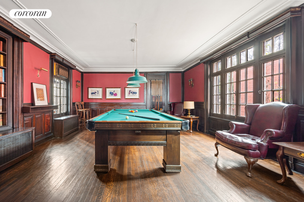 Billiard Table, Game Room, Interior, Pendant Lights, Wood Texture Flooring