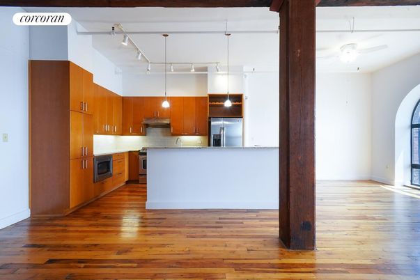 Interior, Kitchen, Pendant Lights, Stainless Steel Appliances, Wood Texture Flooring