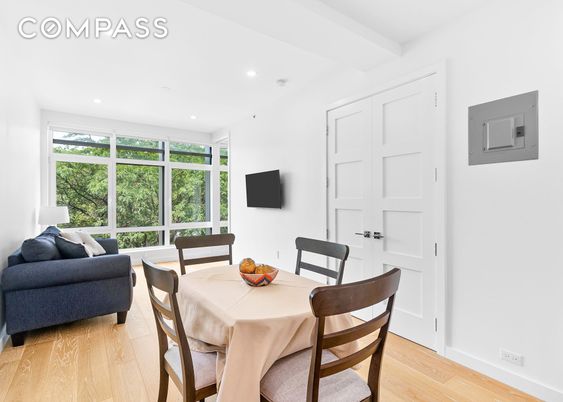 Dining room, Interior, Living room, Recessed Lighting, Wood Texture Flooring