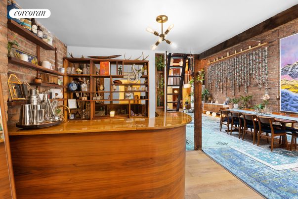 Dining room, Interior, Pendant Lights, Wood Texture Flooring