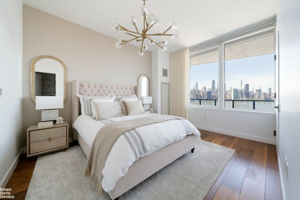 Bedroom, Interior, Pendant Lights, Wood Texture Flooring