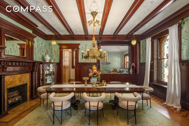 Dining room, Fireplace, Interior, Kitchen, Pendant Lights