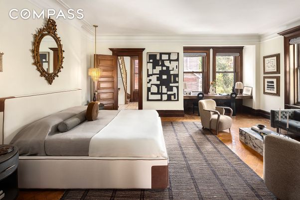 Bedroom, Interior, Pendant Lights, Wood Texture Flooring