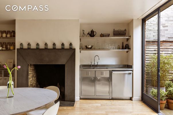 Fireplace, Interior, Kitchen, Wood Texture Flooring