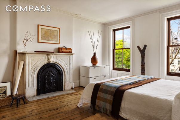 Bedroom, Fireplace, Interior, Wood Texture Flooring