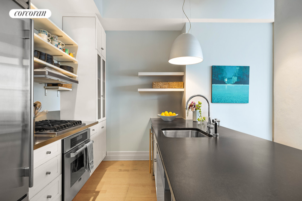 Interior, Kitchen, Pendant Lights, Stainless Steel Appliances, Wood Texture Flooring