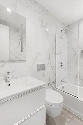Bathroom, Glass Shower, Interior, Marble Walls, Recessed Lighting
