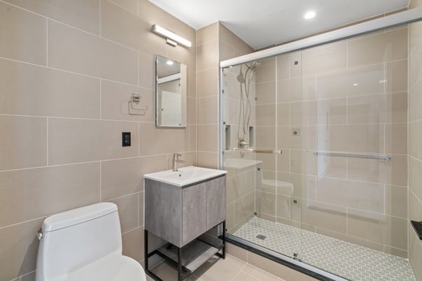 Bathroom, Glass Shower, Interior, Recessed Lighting