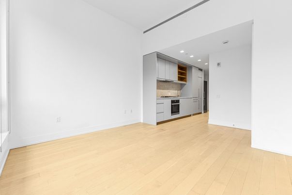 Empty room, Interior, Kitchen, Recessed Lighting, Wood Texture Flooring