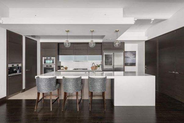 Interior, Kitchen, Pendant Lights, Stainless Steel Appliances, Wood Texture Flooring