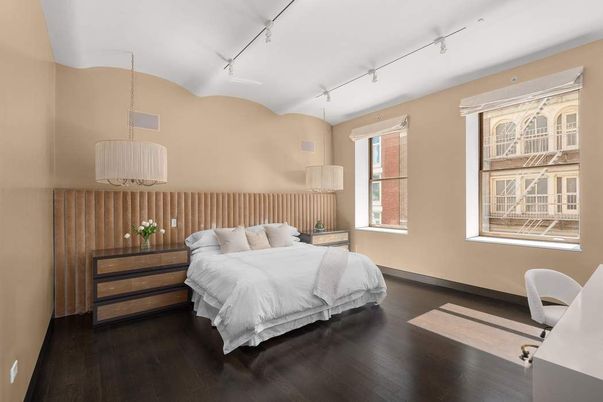 Bedroom, Interior, Pendant Lights, Wood Texture Flooring