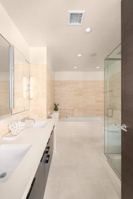 Bathroom, Dual Sink Vanities, Glass Shower, Interior, Recessed Lighting