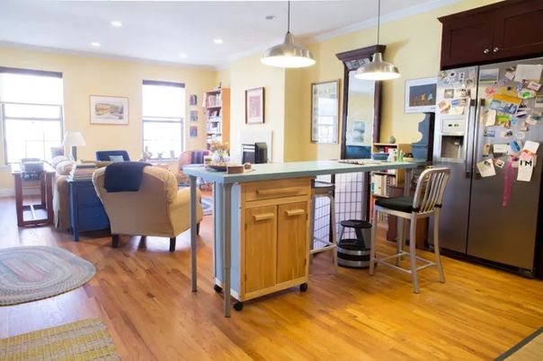 Interior, Kitchen, Living room, Pendant Lights, Recessed Lighting, Wood Texture Flooring