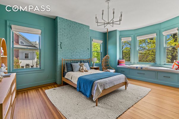 Bedroom, Interior, Pendant Lights, Wood Texture Flooring
