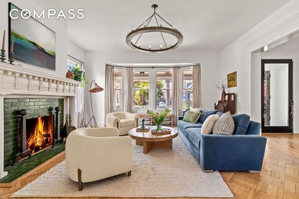 Fireplace, Interior, Living room, Pendant Lights, Wood Texture Flooring