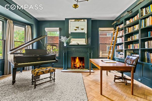 Fireplace, Home Office, Interior, Piano, Wood Texture Flooring
