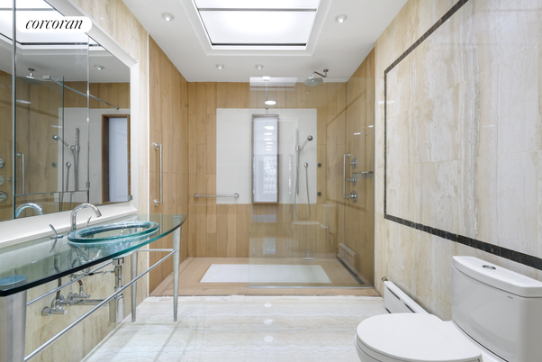 Bathroom, Glass Shower, Interior, Recessed Lighting, Wooden Walls