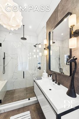Bathroom, Glass Shower, Interior, Marble Walls, Recessed Lighting