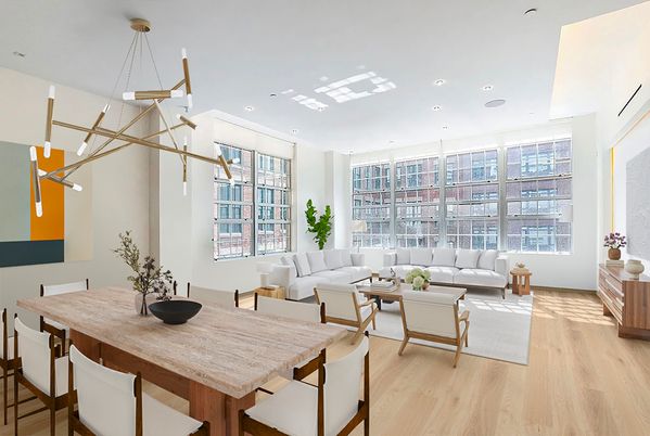 Dining room, Interior, Living room, Pendant Lights, Recessed Lighting, Wood Texture Flooring