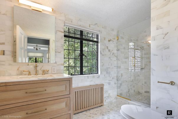 Bathroom, Glass Shower, Interior, Marble Walls