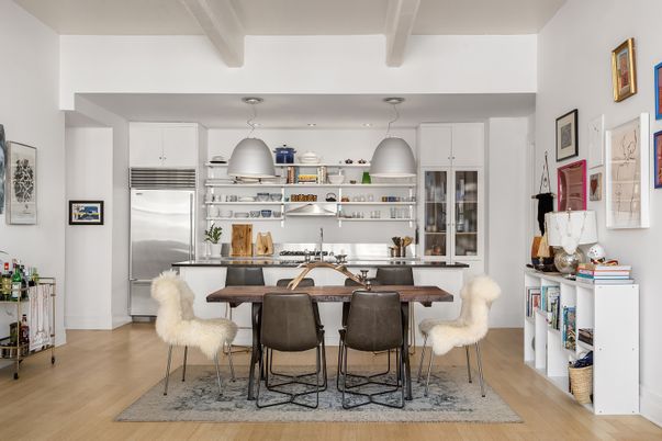 Interior, Kitchen, Pendant Lights, Stainless Steel Appliances, Wood Texture Flooring