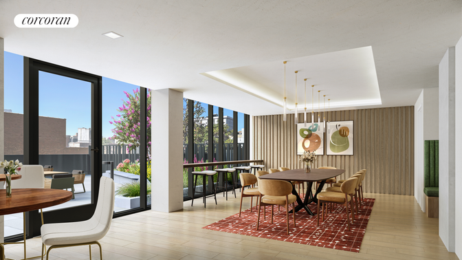 Dining room, Interior, Pendant Lights, Recessed Lighting, Wood Texture Flooring