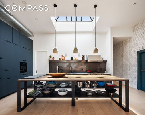 Interior, Kitchen, Pendant Lights, Stone Walls, Wood Texture Flooring