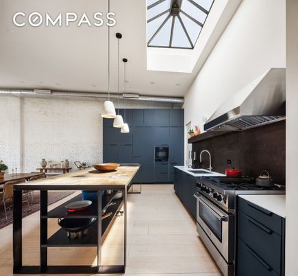 Glass Ceilings, Interior, Kitchen, Pendant Lights, Recessed Lighting, Stainless Steel Appliances, Wood Texture Flooring