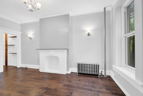 Empty room, Fireplace, Interior, Pendant Lights, Wood Texture Flooring