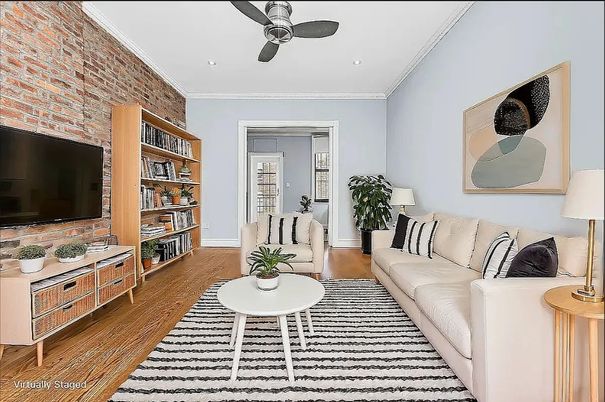 Interior, Living room, Recessed Lighting, Stone Walls, Wood Texture Flooring