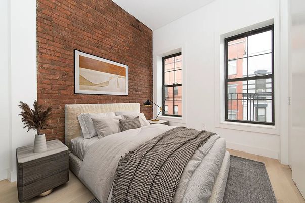 Bedroom, Interior, Stone Walls, Wood Texture Flooring